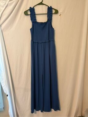 Luxveer Blue Smocked Strap Jumpsuit